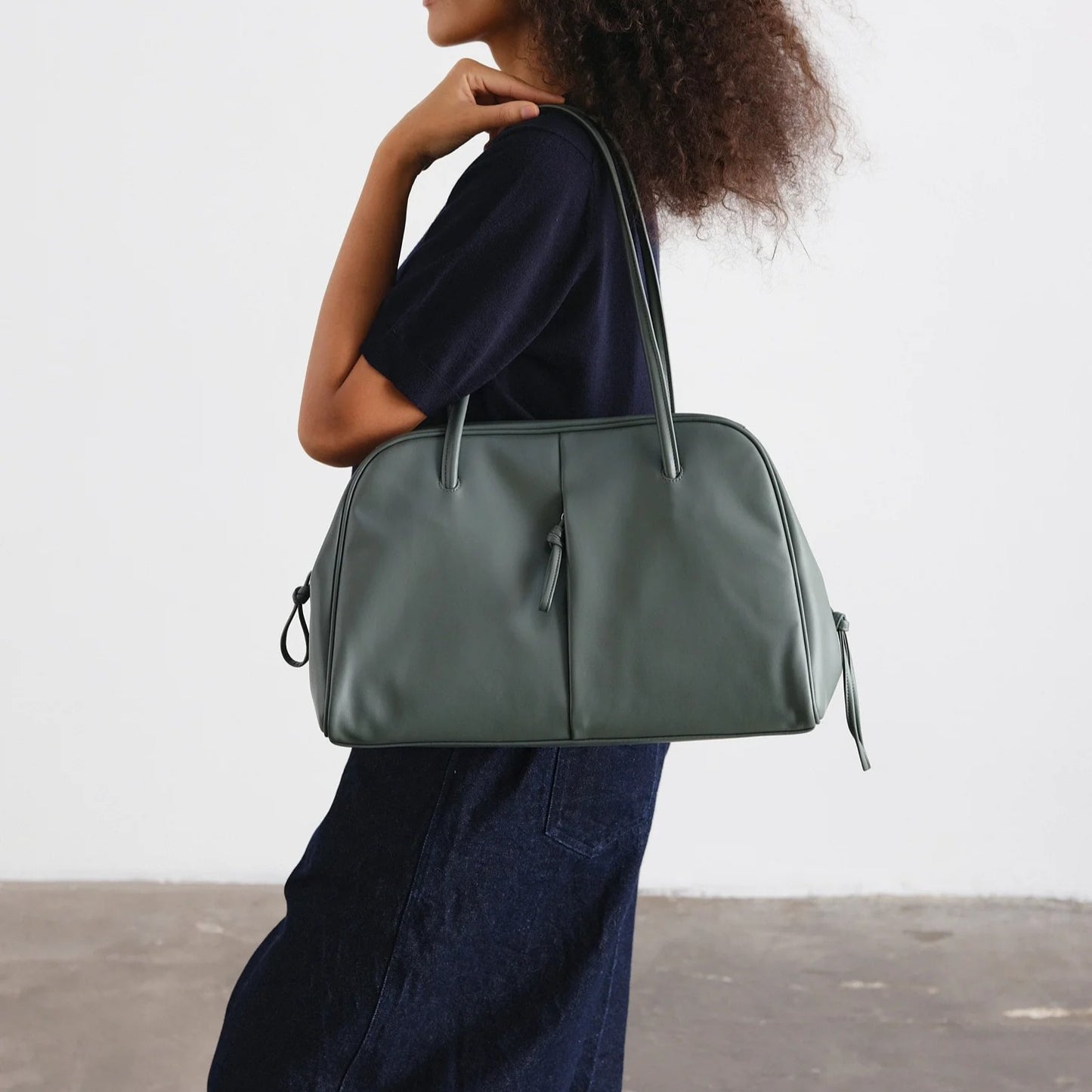 Water Repellent Vegan Leather Curved 14 Inch Laptop Shoulder Tote Bag