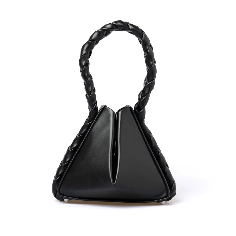Braided Handle Geometric Triangle PU Leather Mini Clutch Crossbody Bag