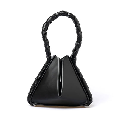 Braided Handle Geometric Triangle PU Leather Mini Clutch Crossbody Bag