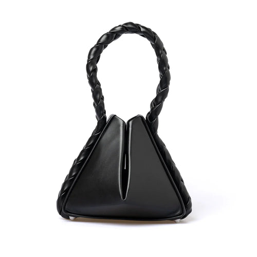 Braided Handle Geometric Triangle PU Leather Mini Clutch Crossbody Bag