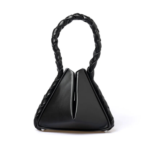 Braided Handle Geometric Triangle PU Leather Mini Clutch Crossbody Bag