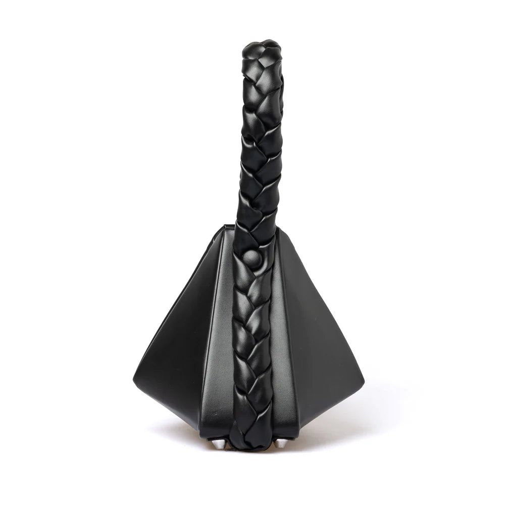 Braided Handle Geometric Triangle PU Leather Mini Clutch Crossbody Bag