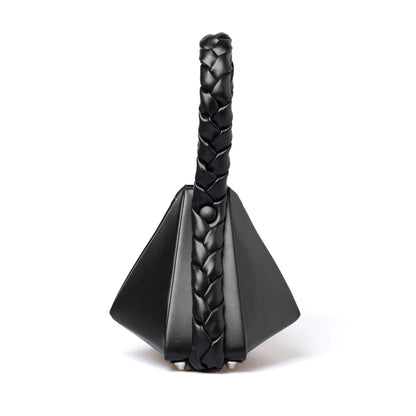 Braided Handle Geometric Triangle PU Leather Mini Clutch Crossbody Bag