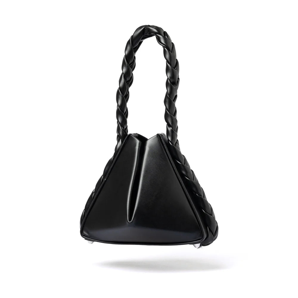 Braided Handle Geometric Triangle PU Leather Mini Clutch Crossbody Bag