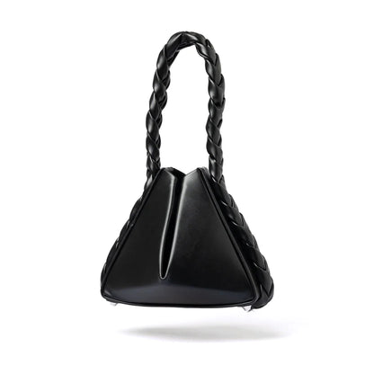 Braided Handle Geometric Triangle PU Leather Mini Clutch Crossbody Bag
