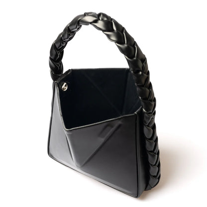 Braided Handle Geometric Triangle PU Leather Mini Clutch Crossbody Bag
