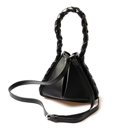 Braided Handle Geometric Triangle PU Leather Mini Clutch Crossbody Bag