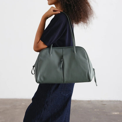 Water Repellent Vegan Leather Curved 14 Inch Laptop Shoulder Tote Bag